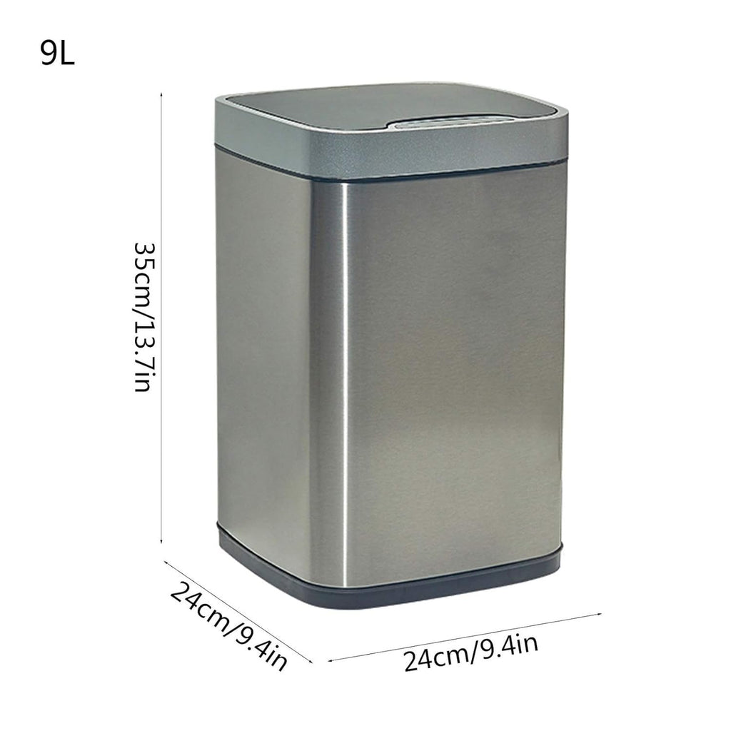 Smart Square Stainless Steel Sensor Trash Can with Lid, 2.3–3.1 Gallon Indoor Waste Bin for Bedroom & Living Room