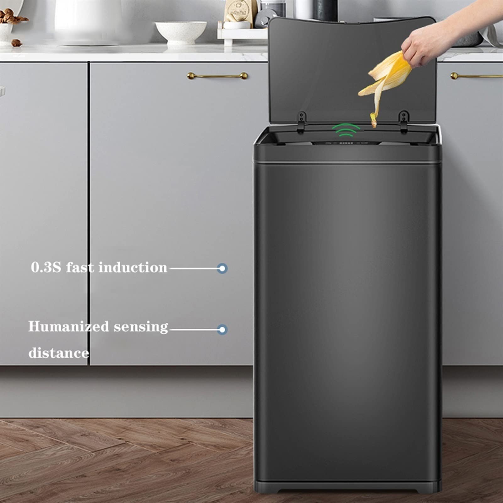 Smart Sensor Stainless Steel Trash Can, 13 Gallon Rectangular Indoor Garbage Bin with Lid