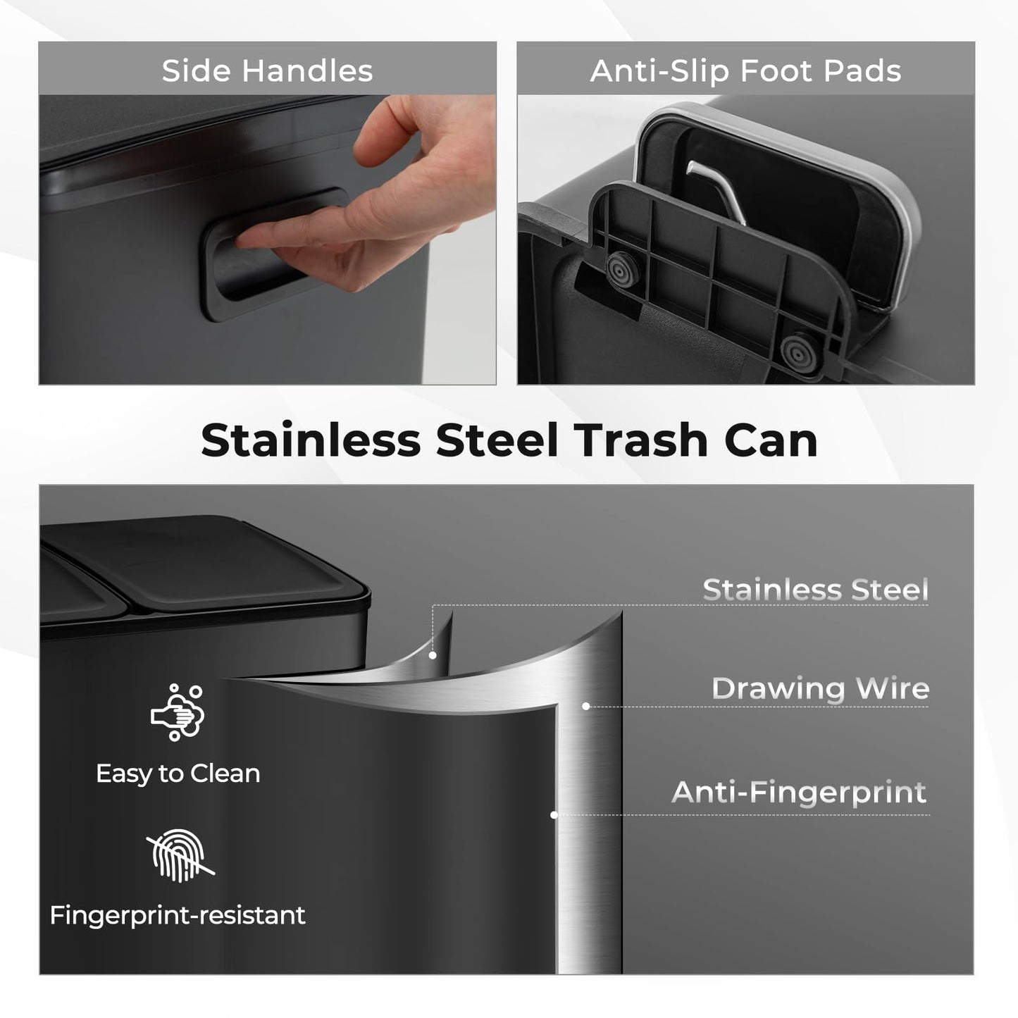 16 Gallon Stainless Steel Step Trash Can – Dual Bucket, Soft-Close Lid, Foot Pedal, Odor Control, Recycling Bin