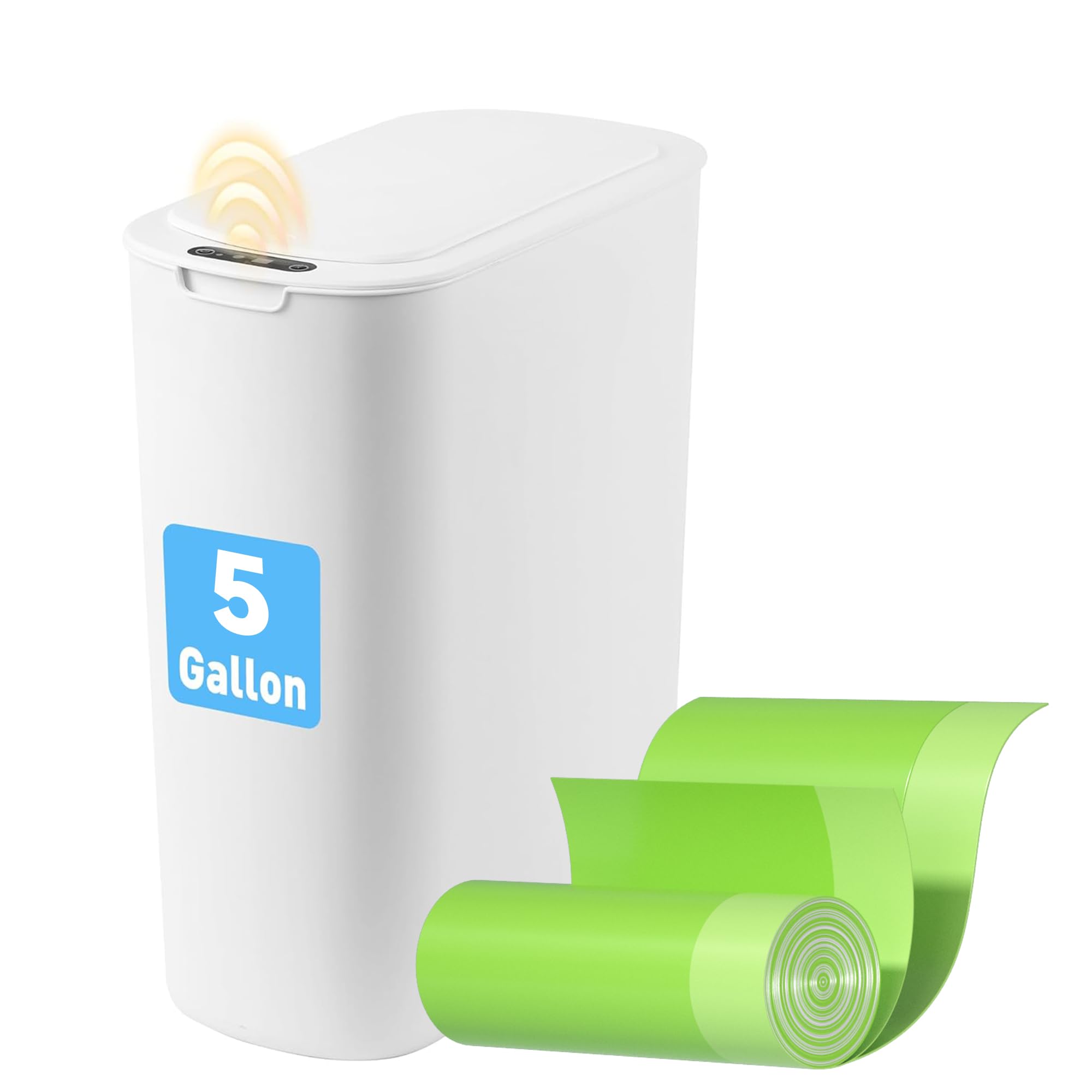 Bathroom Smart Trash Can – 5 Gallon / 18L, Touchless Motion Sensor, Slim Narrow Design, Lid, Home Office Bedroom RV