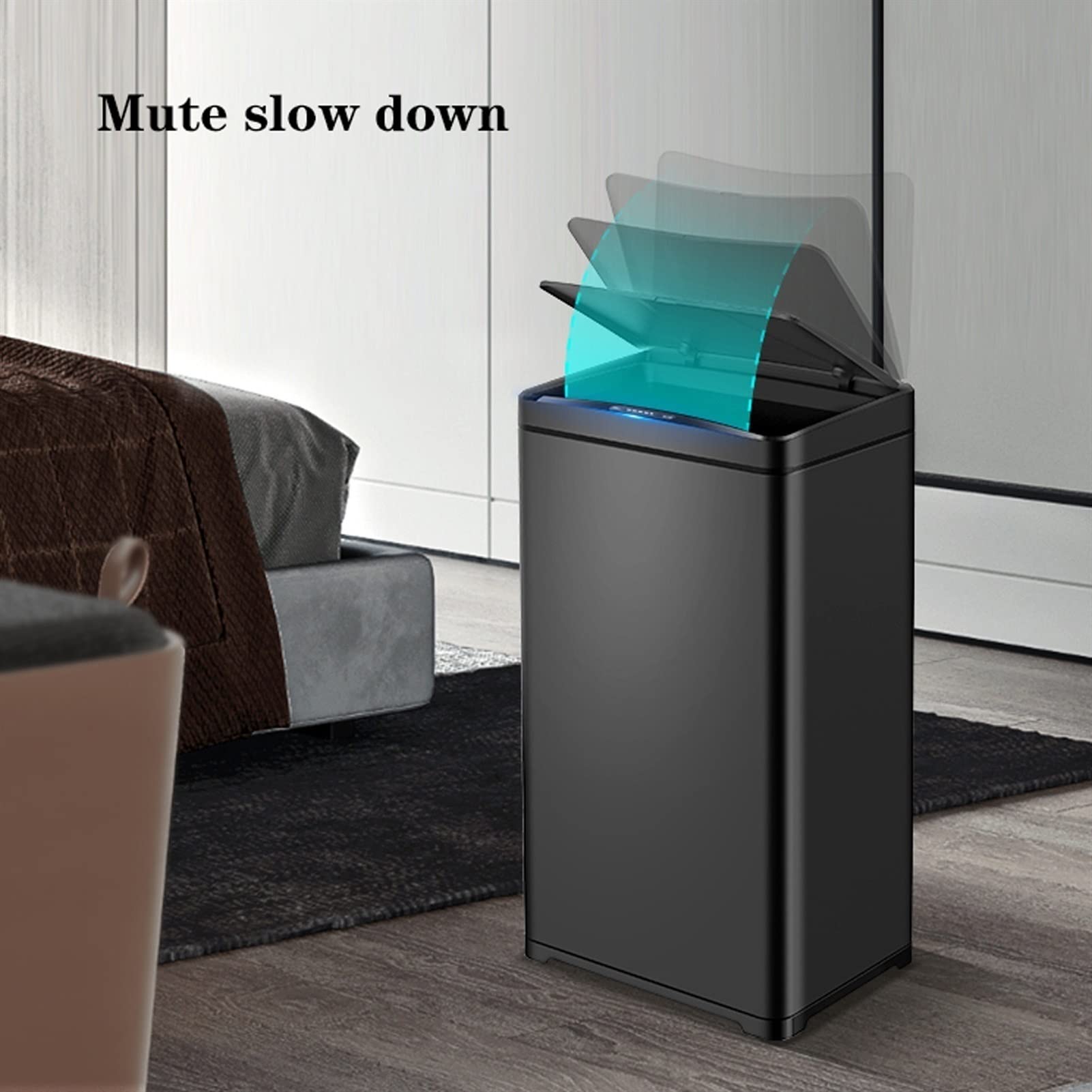 Smart Sensor Stainless Steel Trash Can, 13 Gallon Rectangular Indoor Garbage Bin with Lid