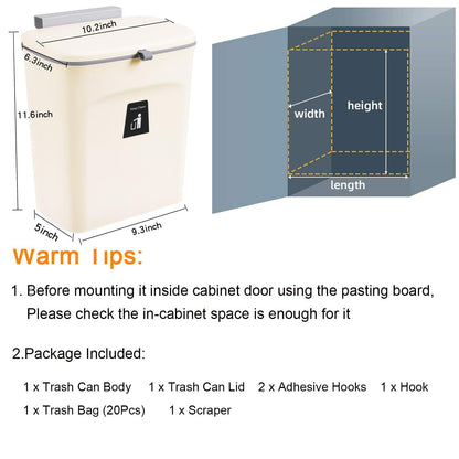 2.4 Gallon Kitchen Compost Bin – Countertop / Under Sink, Hanging Lid, Mountable Indoor Waste Bin
