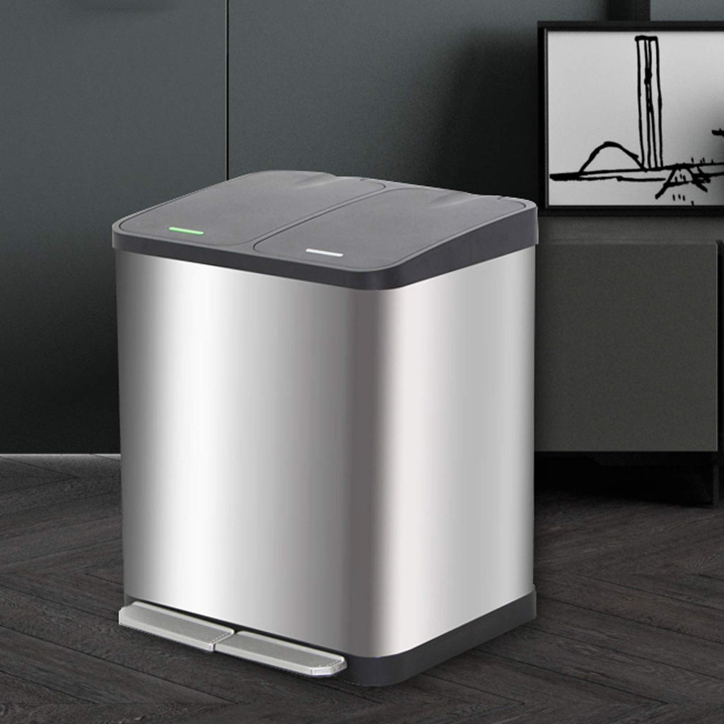 Large Capacity Trash & Recycling Bin – Foot Pedal, Multi-Compartment Sorting, Stainless Steel, Rectangular, Office Trash Can
