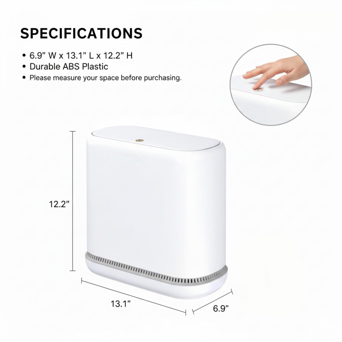 Dog Proof Trash Can – 3.3 Gallon Slim Bathroom Bin, Odor Sealing, Inner Bucket, Diaper Pail, White