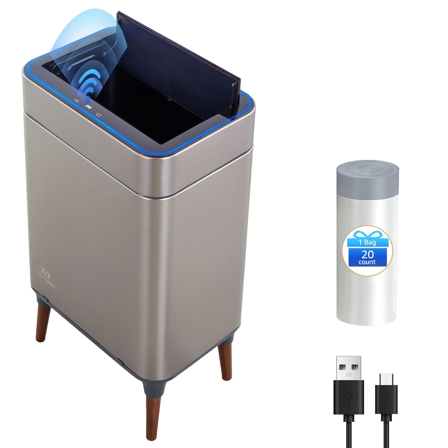 13 Gallon Smart Sensor Trash Can – 50L, Touchless, Butterfly Lid, Stainless Steel, USB Rechargeable, Soft-Close Kitchen Bin