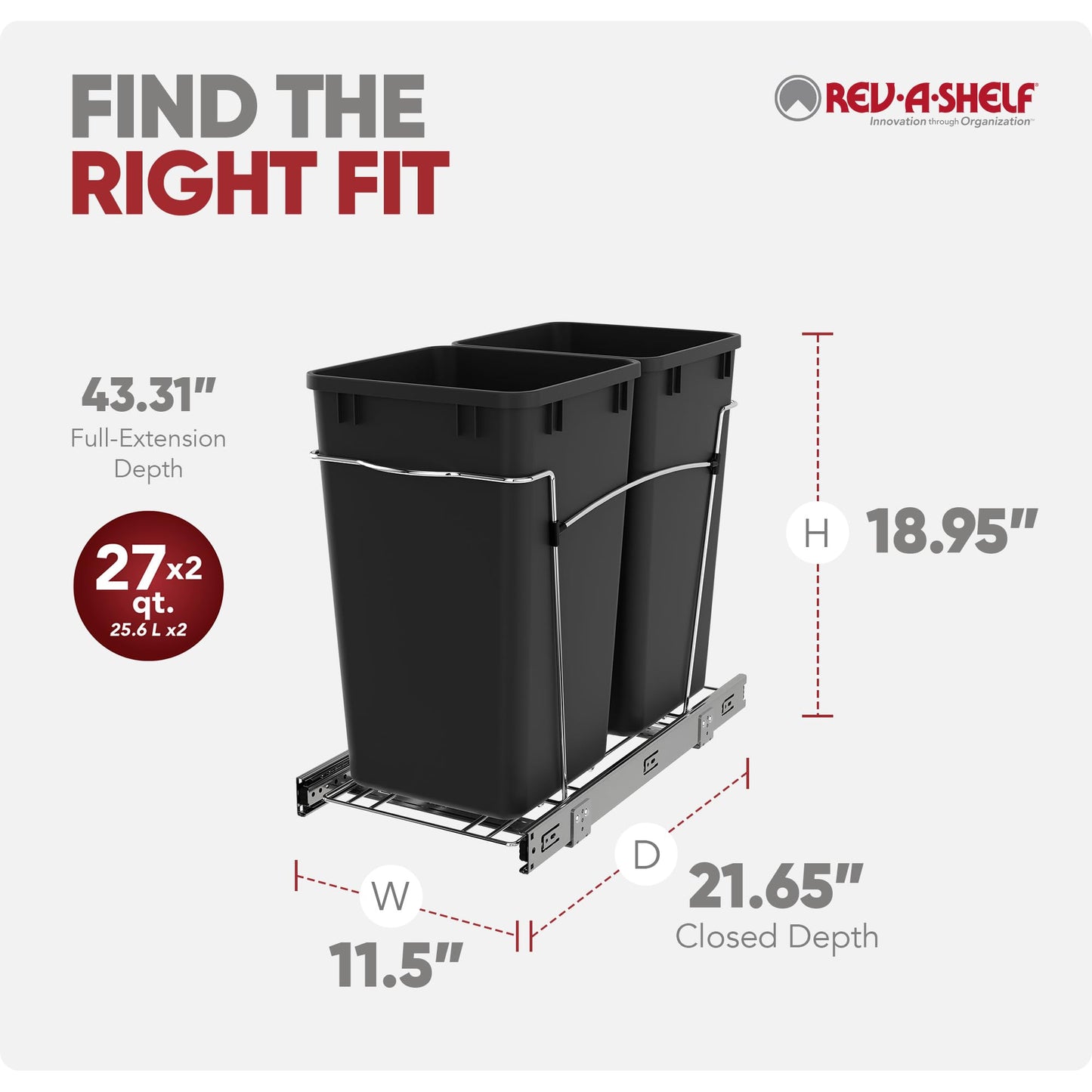 Pull-Out Trash Can for Kitchen Cabinets – Under Sink Sliding Waste Bin System, Soft-Close Organizer