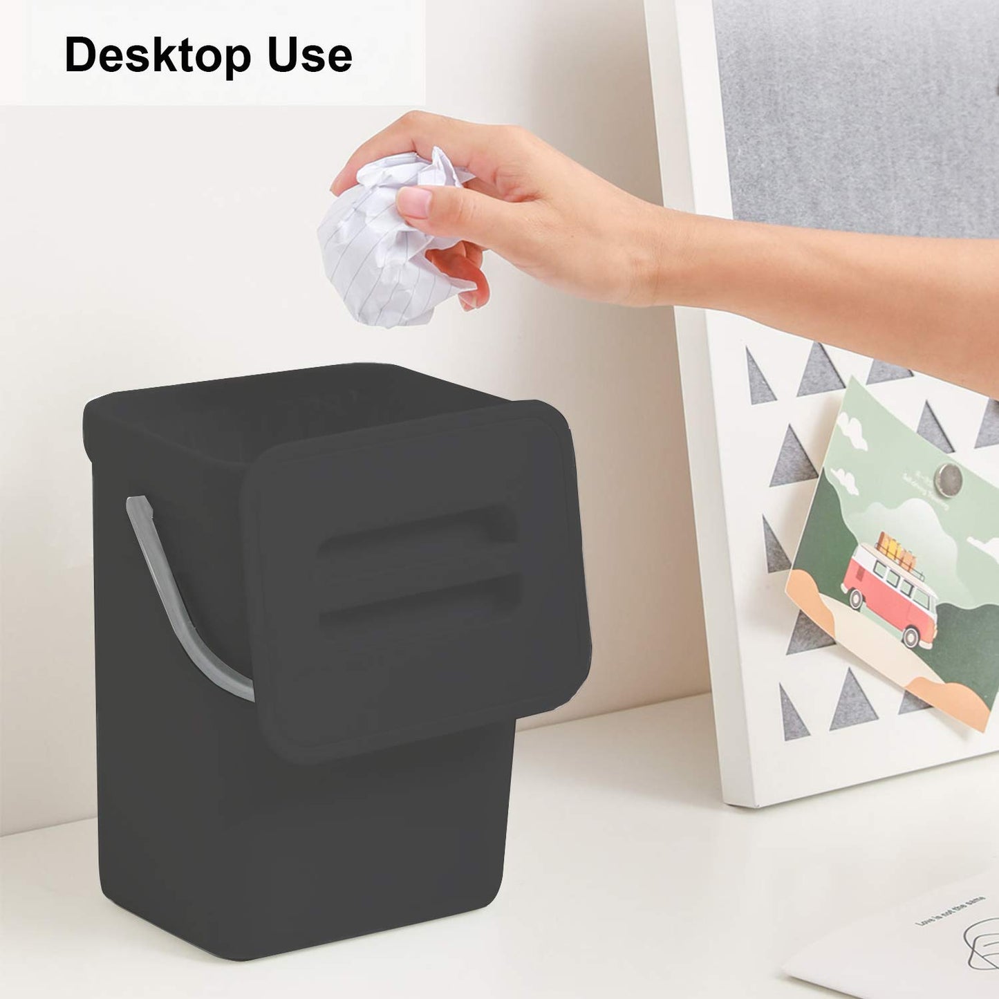 3L Small Trash Can – Compact Desktop Waste Bin, Mini Bathroom Kitchen Bin