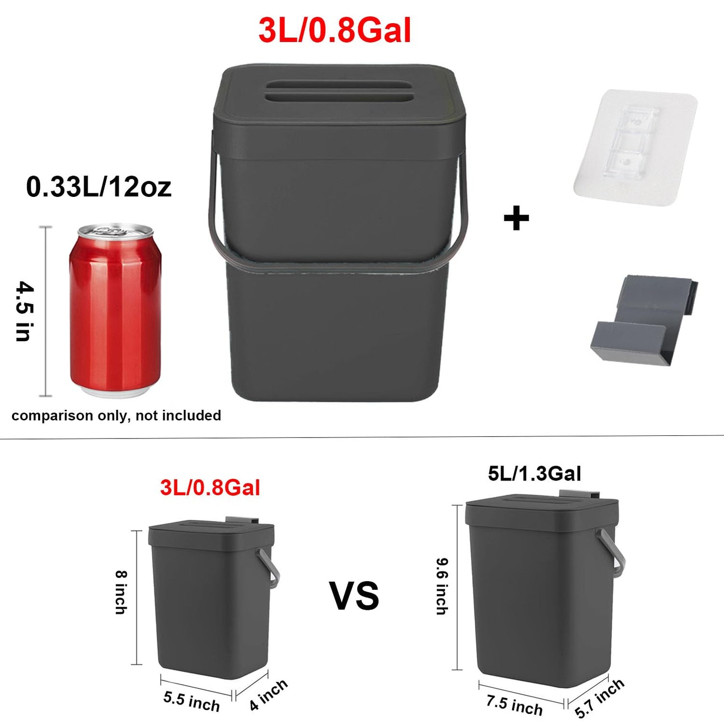 3L Small Trash Can – Compact Desktop Waste Bin, Mini Bathroom Kitchen Bin