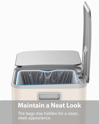 Dual Trash and Recycling Bins for Kitchen, 2×13 Gallon (2× 50L) Stainless Steel Trash and Recycle Bin Combo with Soft-Close Lid, Large Garbage Cans for Kitchen Home with 2 Magnets Sticker