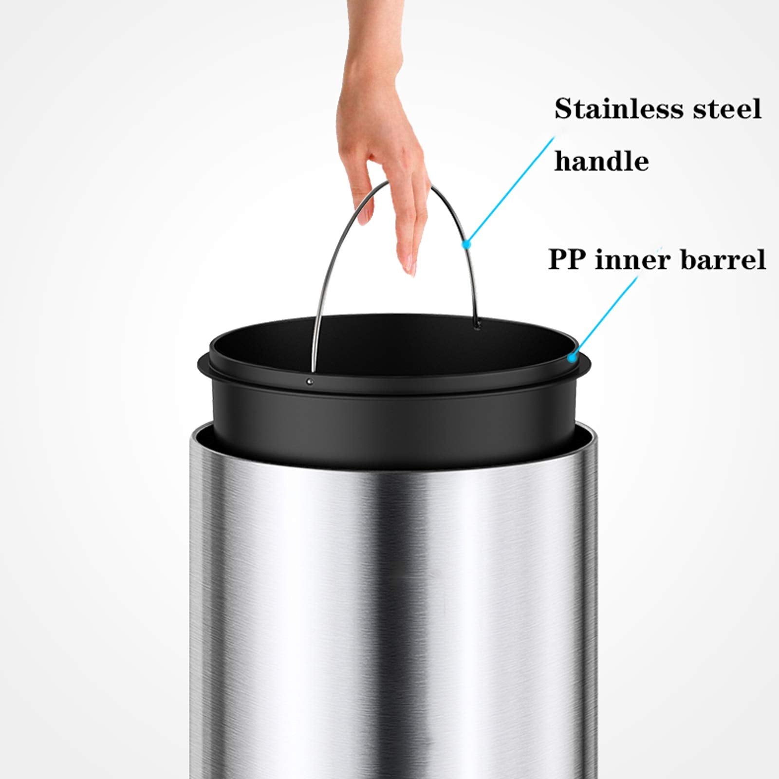 Smart Stainless Steel Kitchen Trash Can with Lid, Round Induction Waste Bin for Home & Living Room, 5.2–7.9 Gallon Capacity