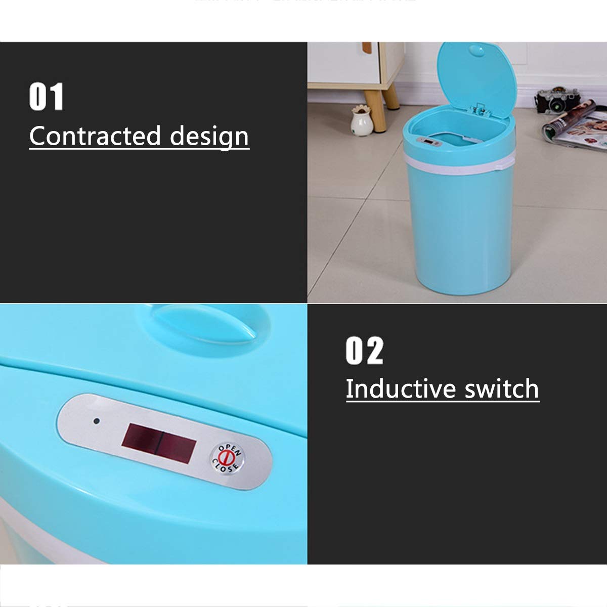 16L Automatic Sensor Smart Trash Can, Plastic Household Waste Bin for Dry & Wet Waste