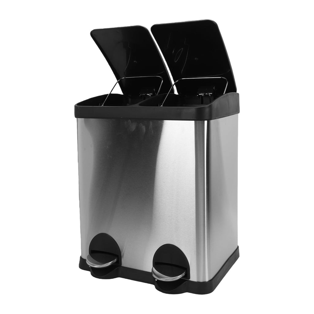 30L Dual Compartment Step Trash Can – Stainless Steel, Soft-Close Lid, Two Buckets, Silent Pedal, Recycling Bin