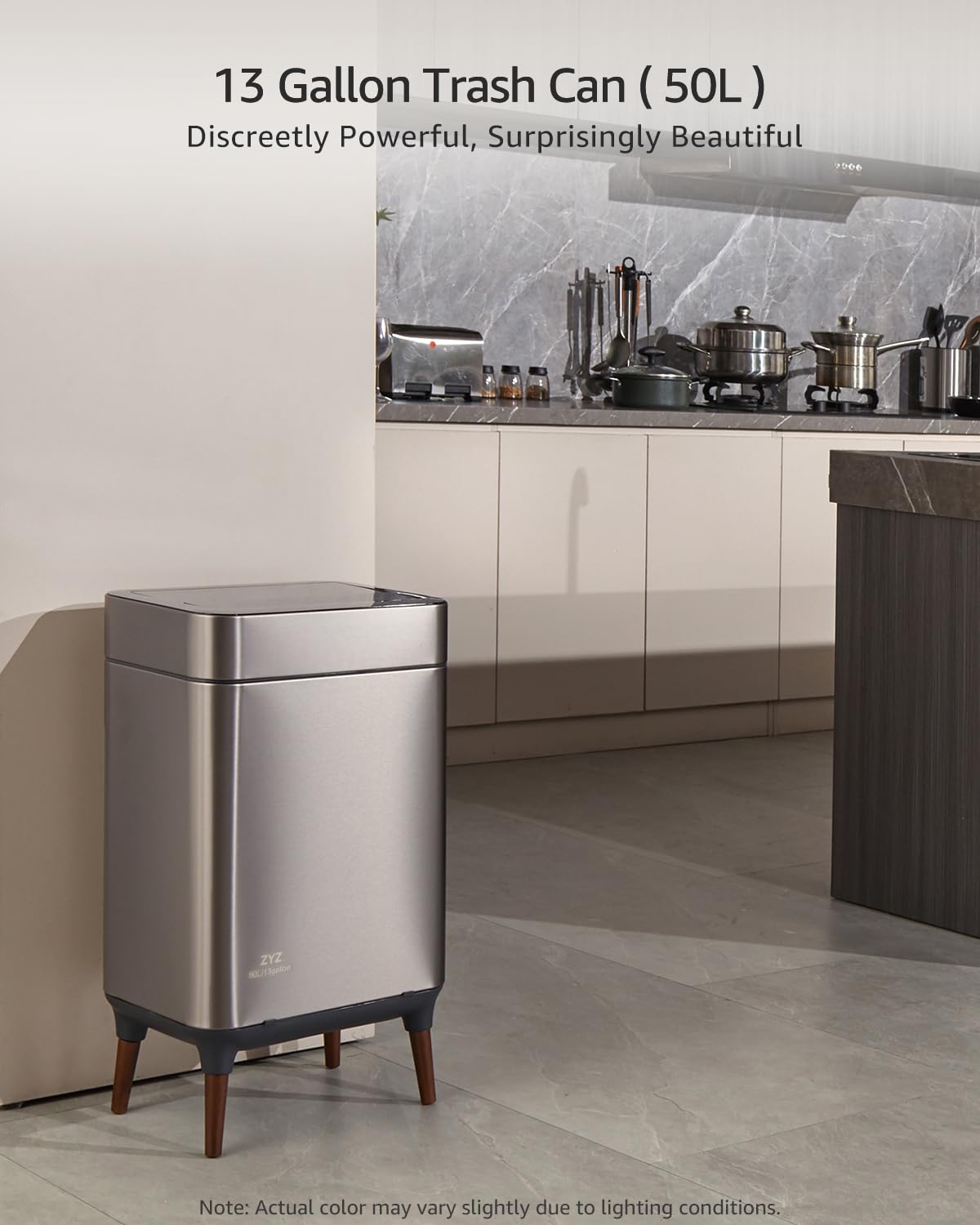 13 Gallon Smart Sensor Trash Can – 50L, Touchless, Butterfly Lid, Stainless Steel, USB Rechargeable, Soft-Close Kitchen Bin