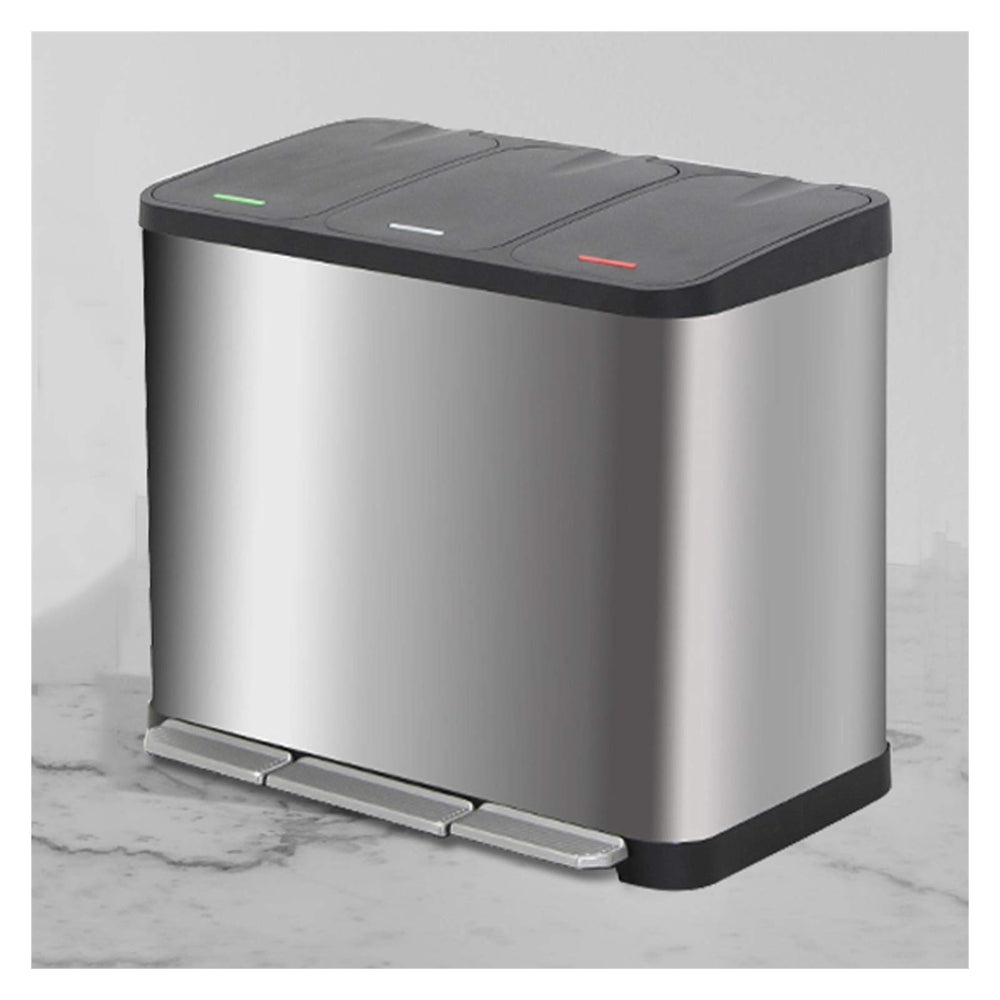 Large Capacity Trash & Recycling Bin – Foot Pedal, Multi-Compartment Sorting, Stainless Steel, Rectangular, Office Trash Can