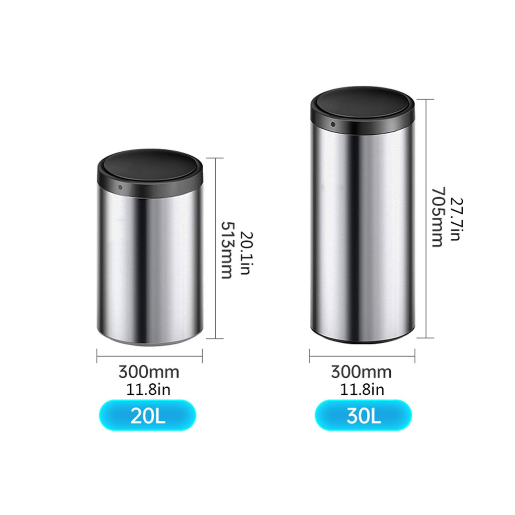 Smart Stainless Steel Kitchen Trash Can with Lid, Round Induction Waste Bin for Home & Living Room, 5.2–7.9 Gallon Capacity