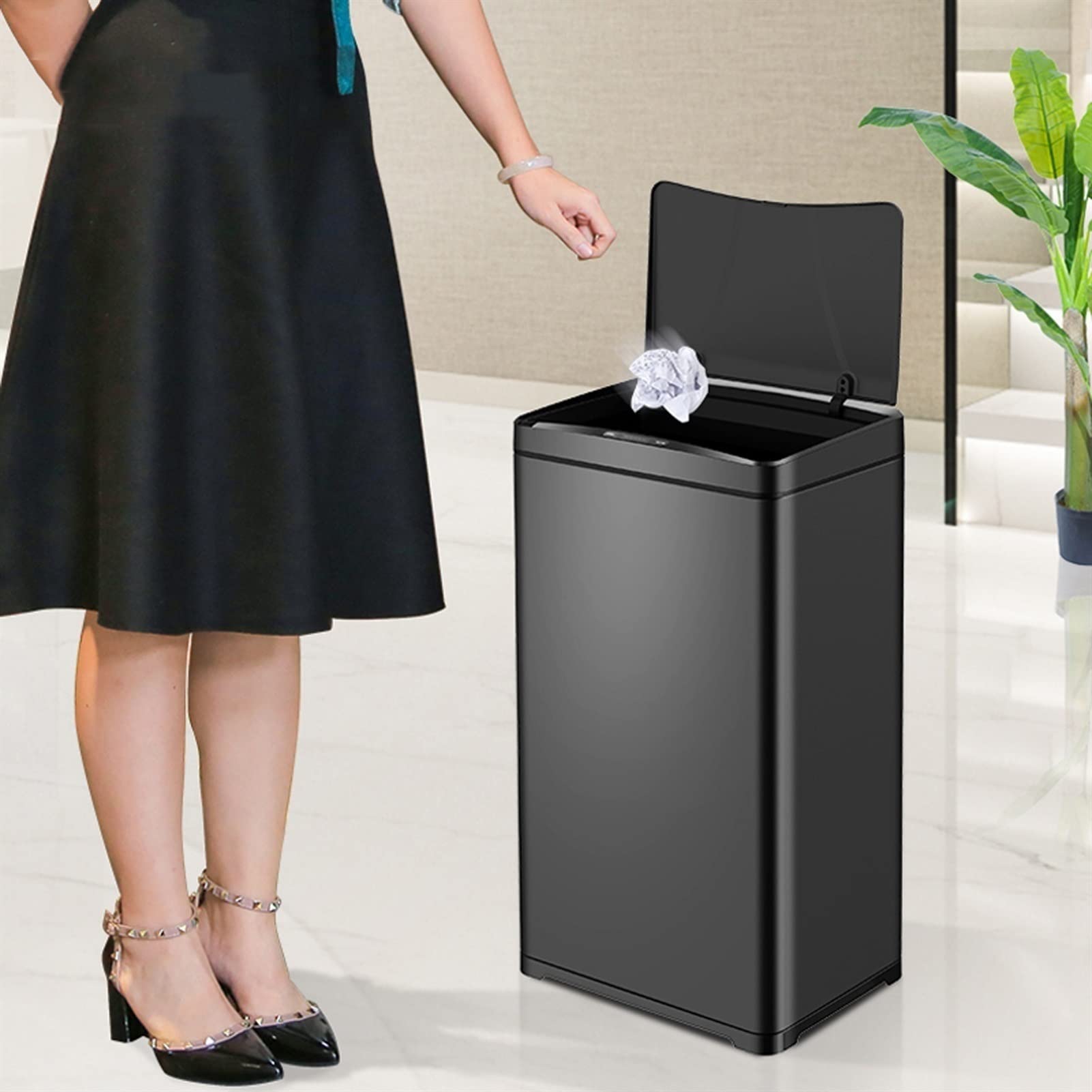 Smart Sensor Stainless Steel Trash Can, 13 Gallon Rectangular Indoor Garbage Bin with Lid