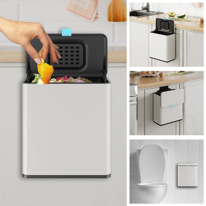 Hanging Stainless Steel Trash Can – With Lid & Inner Bucket, Wall Mount Kitchen Waste Bin
