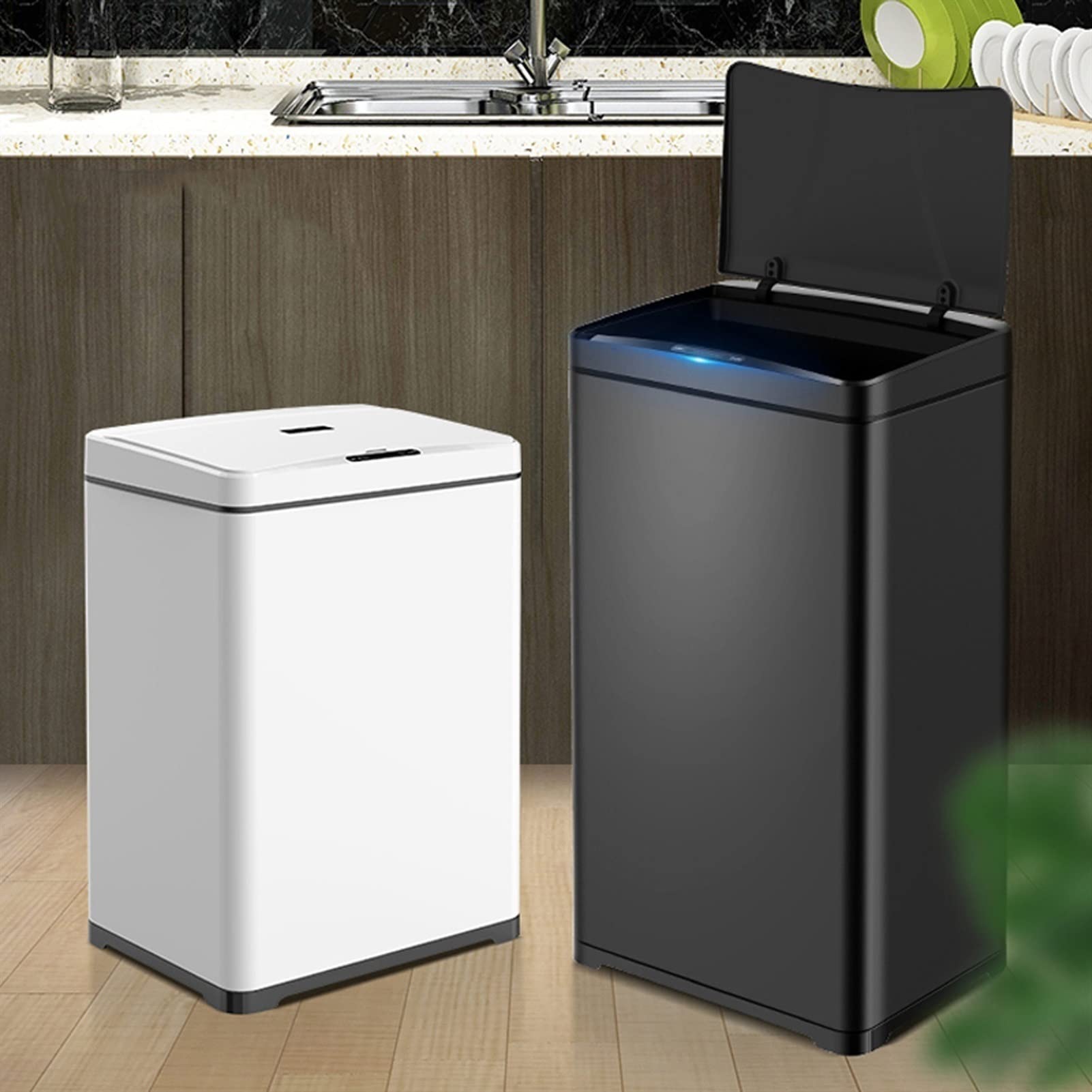 Smart Sensor Stainless Steel Trash Can, 13 Gallon Rectangular Indoor Garbage Bin with Lid