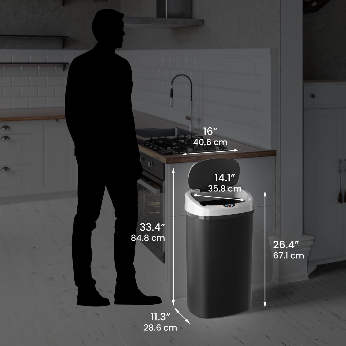 50L Smart Sensor Trash Can – Touchless Motion Lid, 13 Gallon Equivalent, Odor Control, Dent-Resistant Plastic, Battery Powered, Kitchen Office Bin