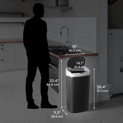 50L Smart Sensor Trash Can – Touchless Motion Lid, 13 Gallon Equivalent, Odor Control, Dent-Resistant Plastic, Battery Powered, Kitchen Office Bin