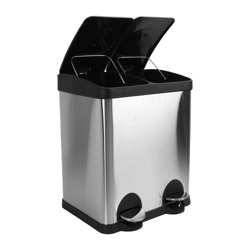 30L Dual Compartment Step Trash Can – Stainless Steel, Soft-Close Lid, Two Buckets, Silent Pedal, Recycling Bin