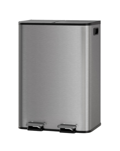 Double Step Trash Can – 2 x 8 Gallon, Stainless Steel, Dual Compartment, Soft-Close Lid, Recycling Bin