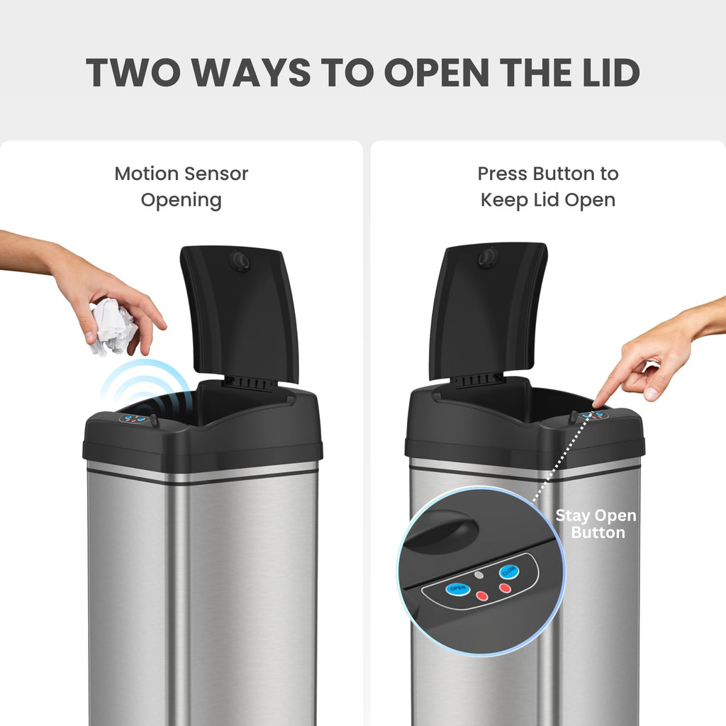 13 Gallon Oval Smart Sensor Trash Can – 50L, Odor Filter, Stainless Steel, Motion Activated, Soft-Close Lid