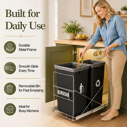 RUNMI Pull Out Trash Can Under Cabinet Under Sink Trash Can Pull Out with Handle