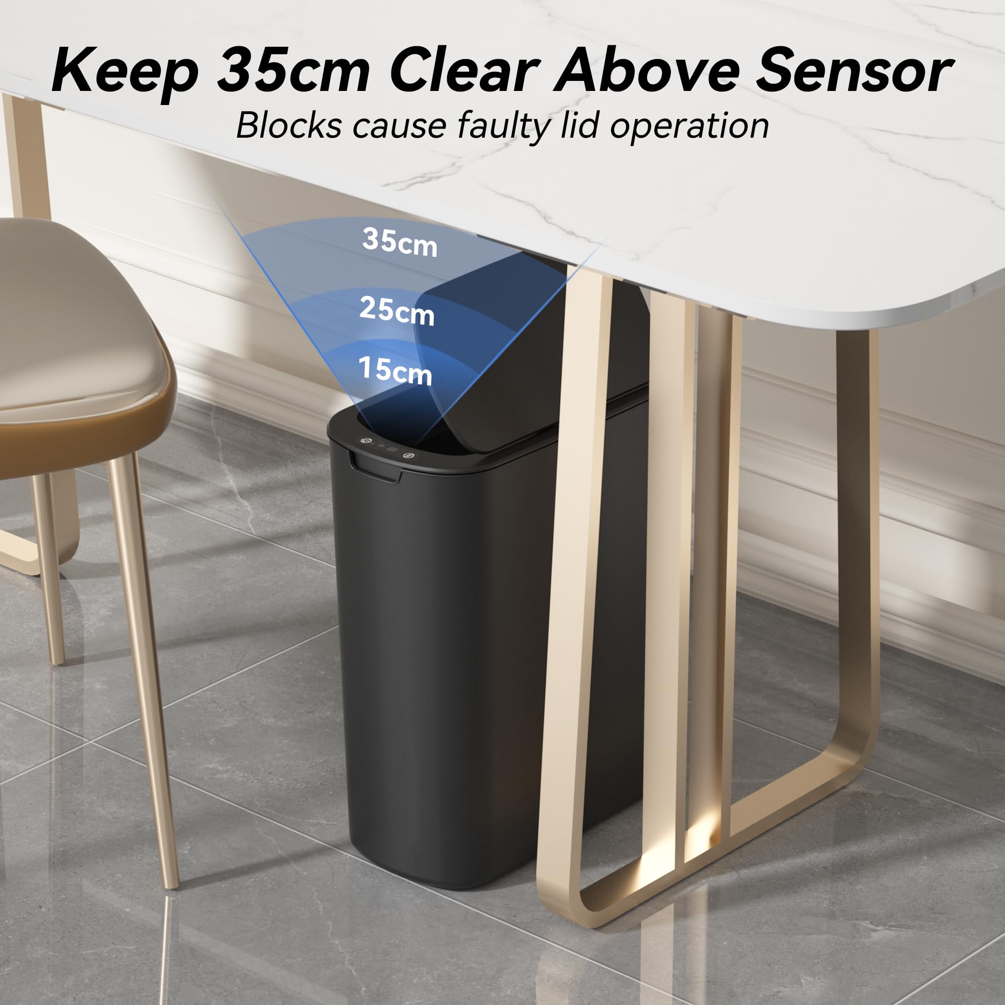 Bathroom Smart Trash Can – 5 Gallon / 18L, Touchless Motion Sensor, Slim Narrow Design, Lid, Home Office Bedroom RV