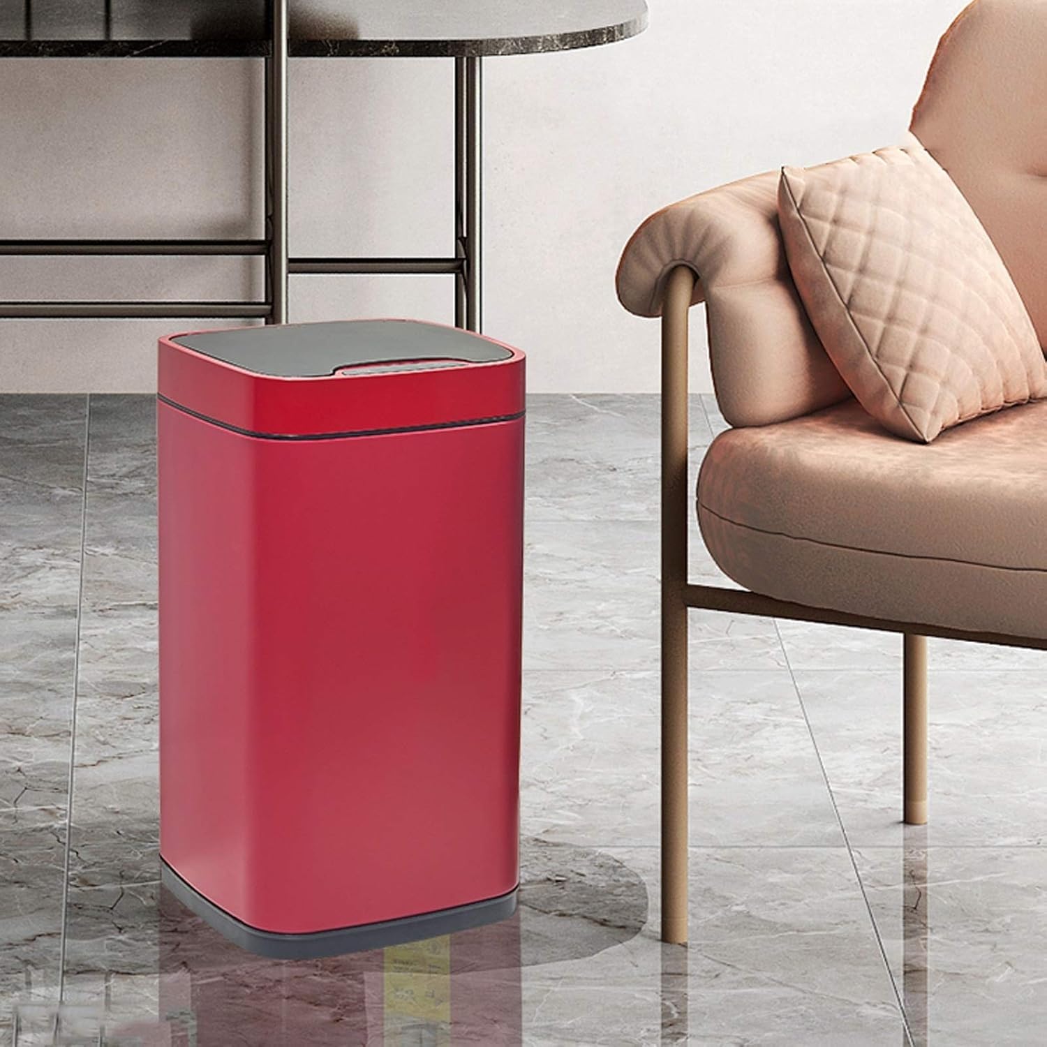 Smart Square Stainless Steel Sensor Trash Can with Lid, 2.3–3.1 Gallon Indoor Waste Bin for Bedroom & Living Room
