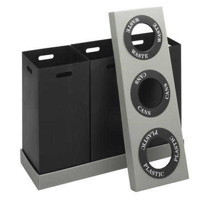 Large Capacity Recycling Bin Station – 3 Compartment Waste Sorting, Stainless Steel, Commercial Grade, Indoor Use