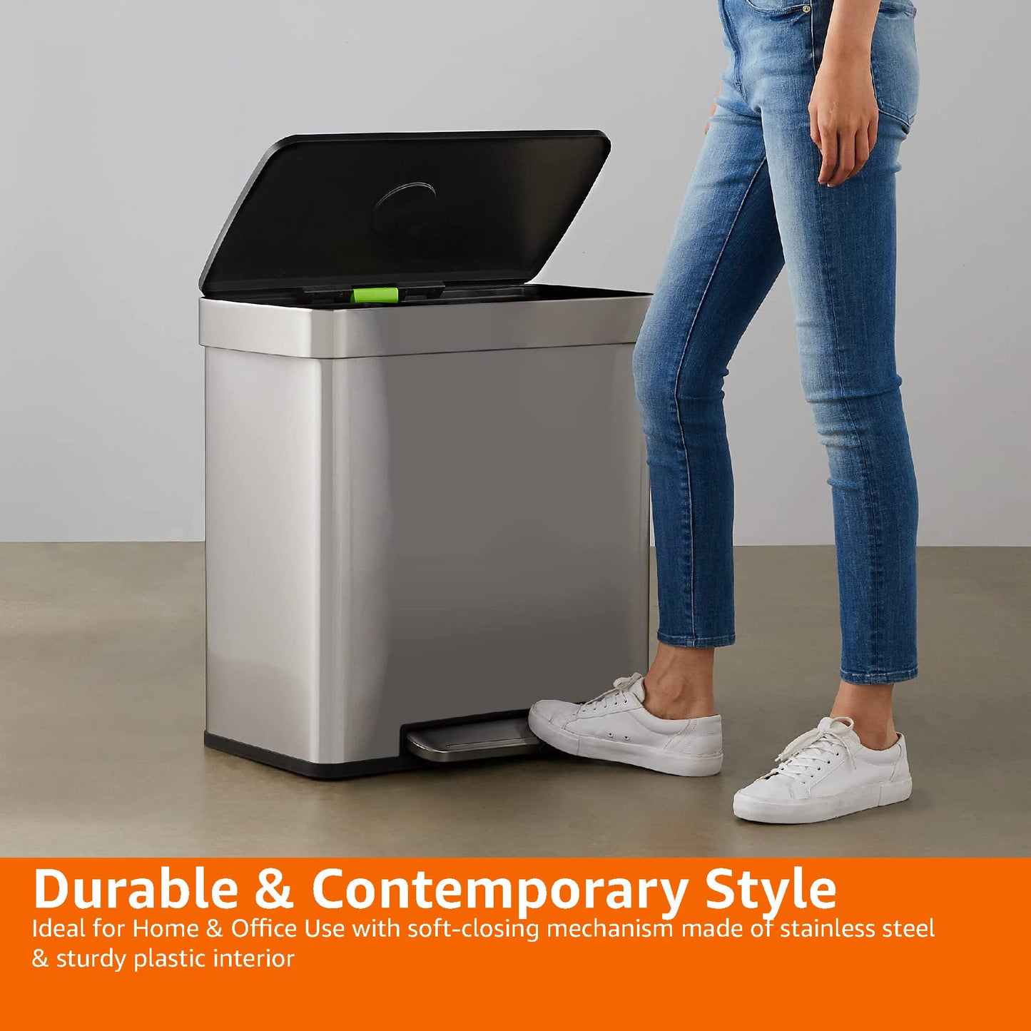 Stainless Steel Recycling Trash Can – Kitchen Waste Bin, Foot Pedal, Lid