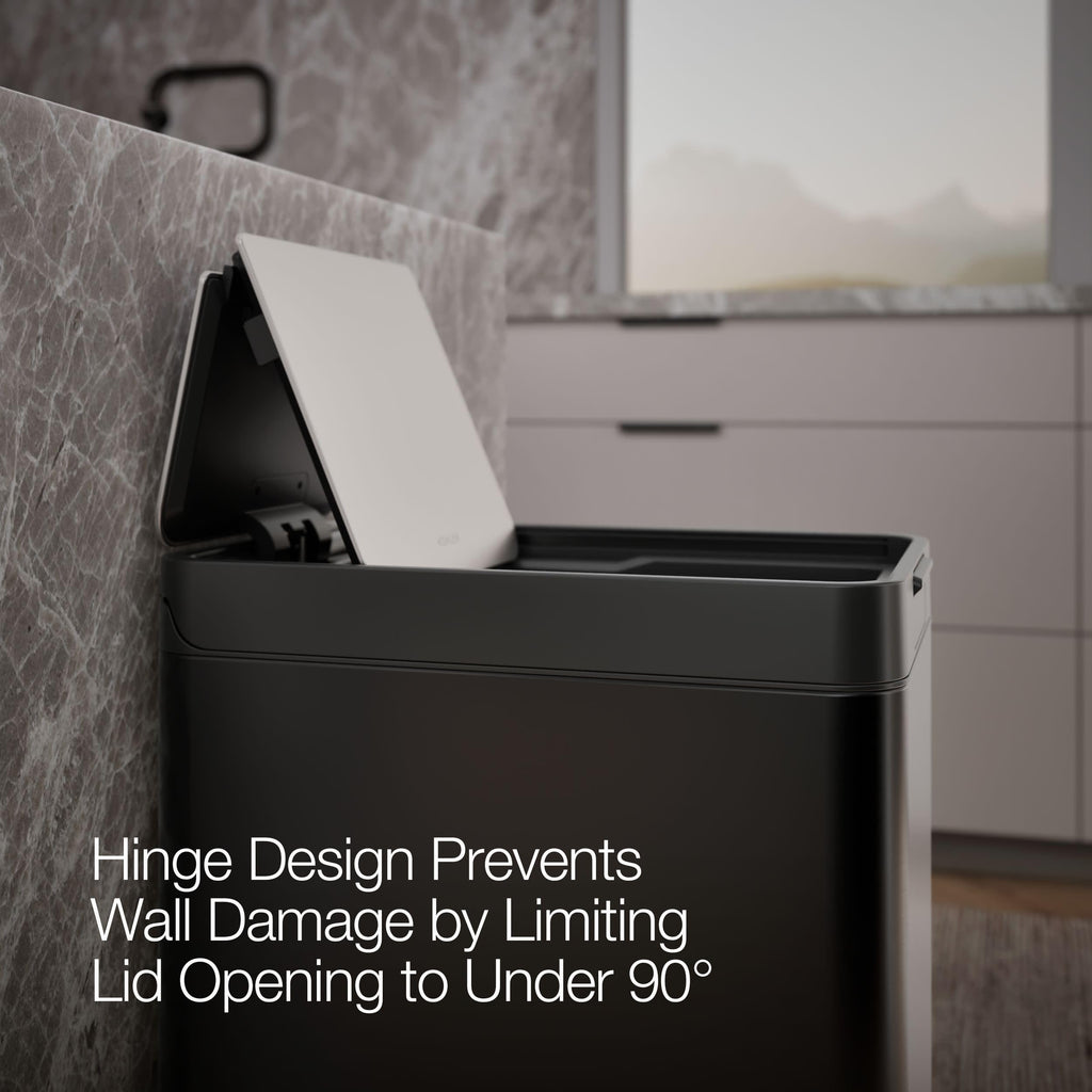 13 Gallon Slim Step Trash Can, Black Stainless Steel Space-Saving Bifold Lid Waste Bin