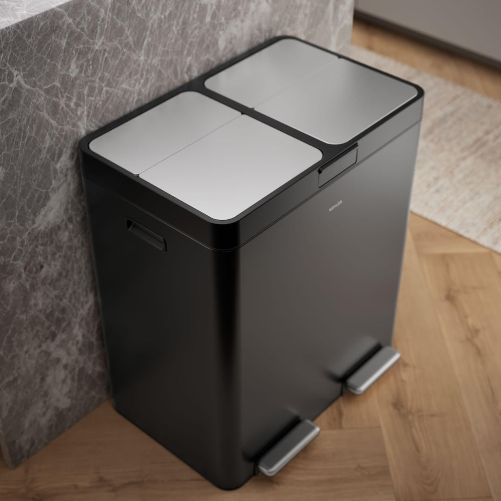 82L Dual Compartment Step Trash Can – Stainless Steel, Soft-Close Lid, Recycling Bin, Silent Pedal