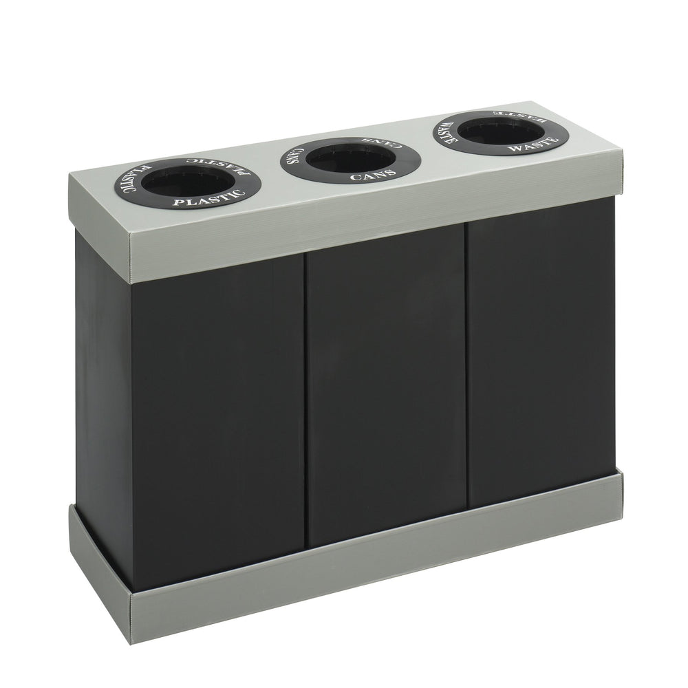 Large Capacity Recycling Bin Station – 3 Compartment Waste Sorting, Stainless Steel, Commercial Grade, Indoor Use
