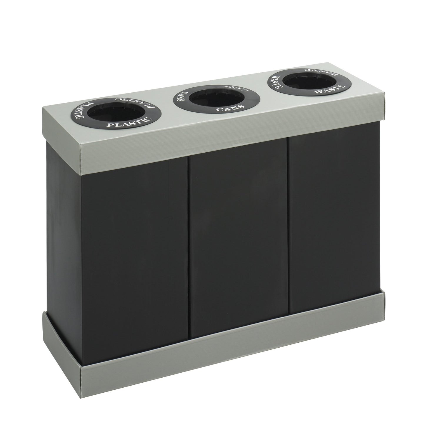 Large Capacity Recycling Bin Station – 3 Compartment Waste Sorting, Stainless Steel, Commercial Grade, Indoor Use