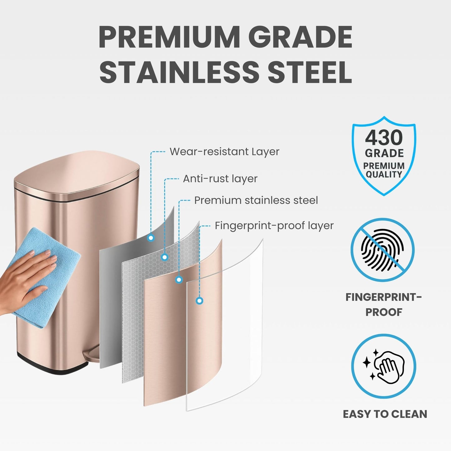 Smart Sensor Trash Can – Touchless Automatic Lid, Stainless Steel, Removable Bucket, Hygienic Kitchen & Office Bin