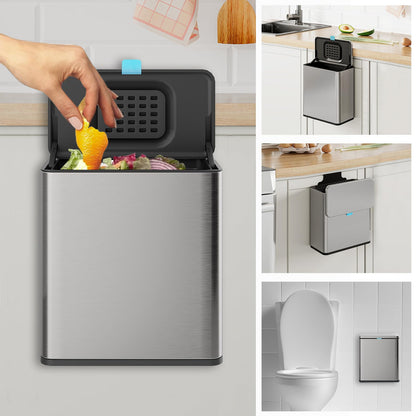 Hanging Stainless Steel Trash Can – With Lid & Inner Bucket, Wall Mount Kitchen Waste Bin