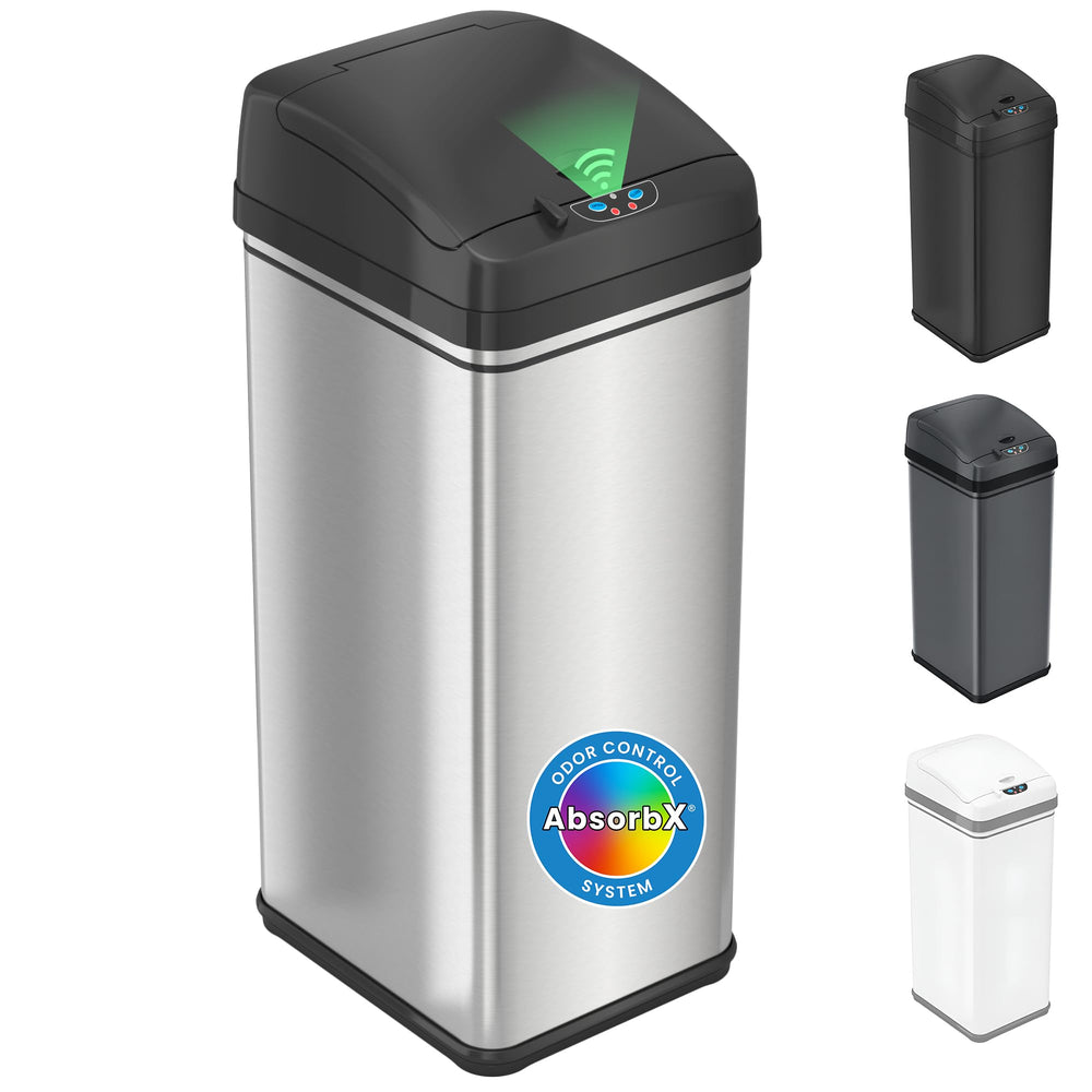 iTouchless 13 Gallon Oval Motion Sensor Garbage Container with Odor Filter, 50L Touchless Stainless Steel Kitchen Bin, Smart Automatic Lid, Fingerprint-Proof, Soft-Close