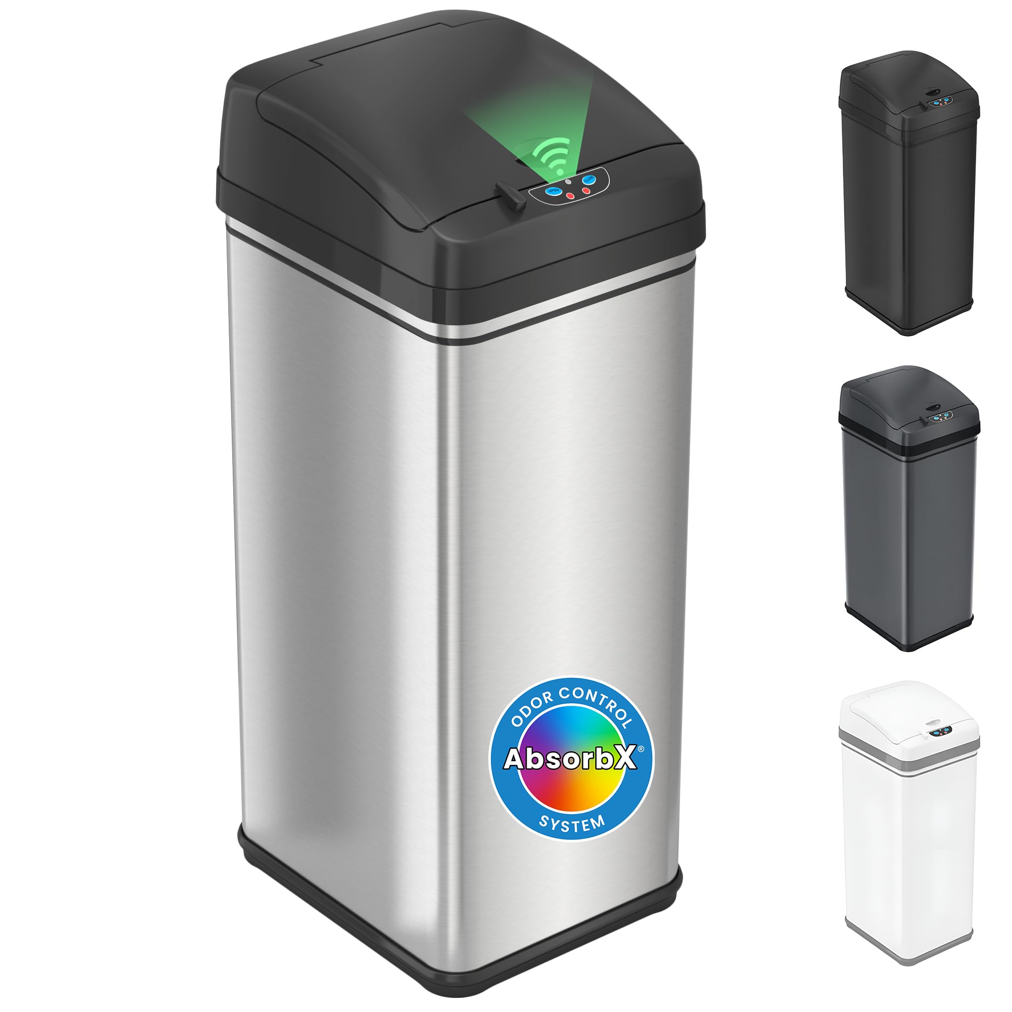 13 Gallon Oval Smart Sensor Trash Can – 50L, Odor Filter, Stainless Steel, Motion Activated, Soft-Close Lid