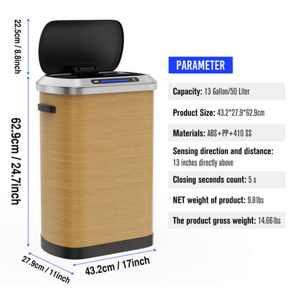 13 Gallon Smart Sensor Trash Can – 50L, Stainless Steel, Motion Lid, Silent Opening, Kitchen Office Bedroom Bin