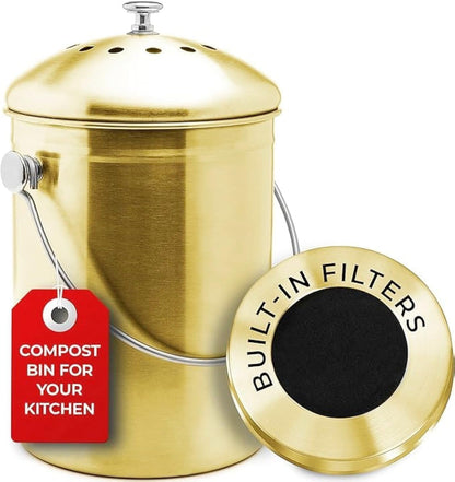 Compost Bin – 1.3 Gallon, Kitchen Countertop Waste Bin, Charcoal Filter, Odor Control