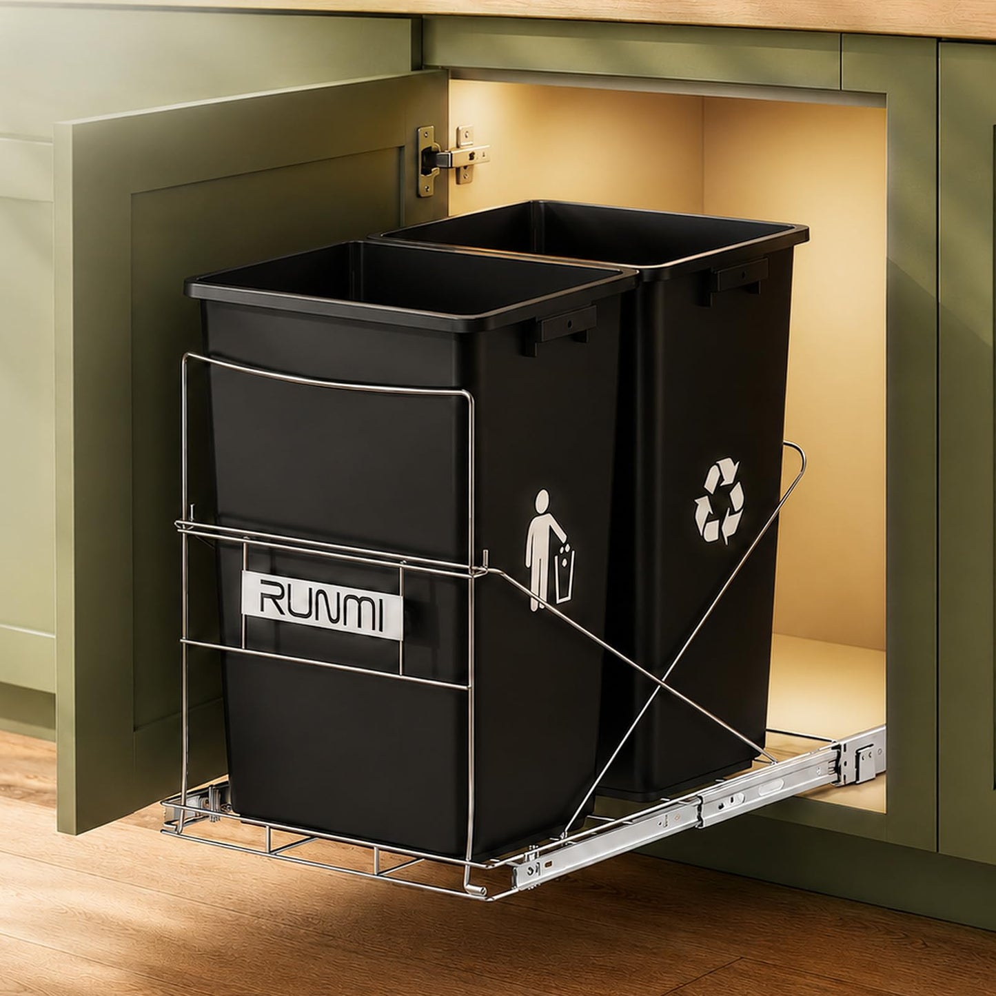 RUNMI Pull Out Trash Can Under Cabinet Under Sink Trash Can Pull Out with Handle