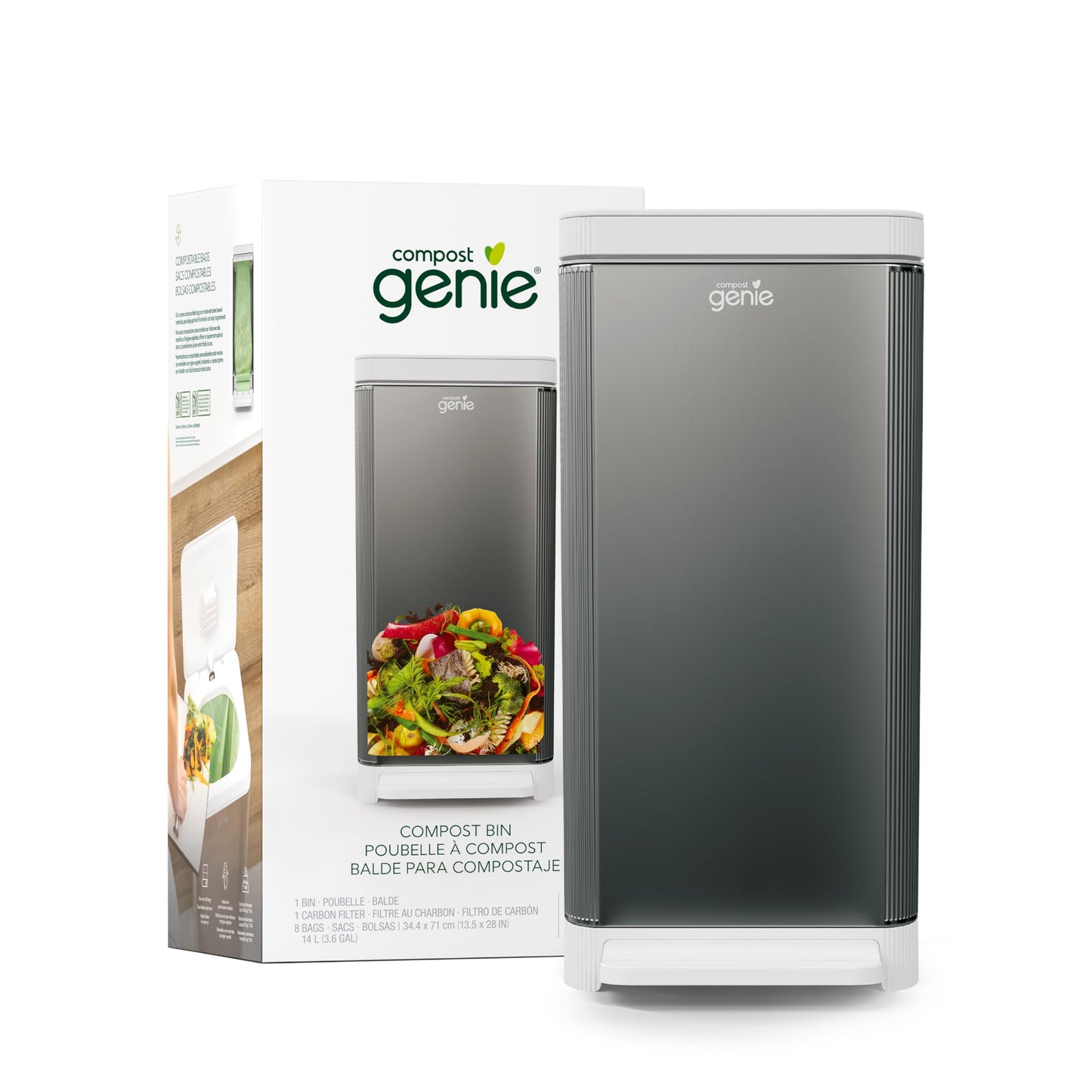 Kitchen Compost Bin – 3.6 Gallon, Odor Control, Stainless Steel, Hands-Free, Washable Parts