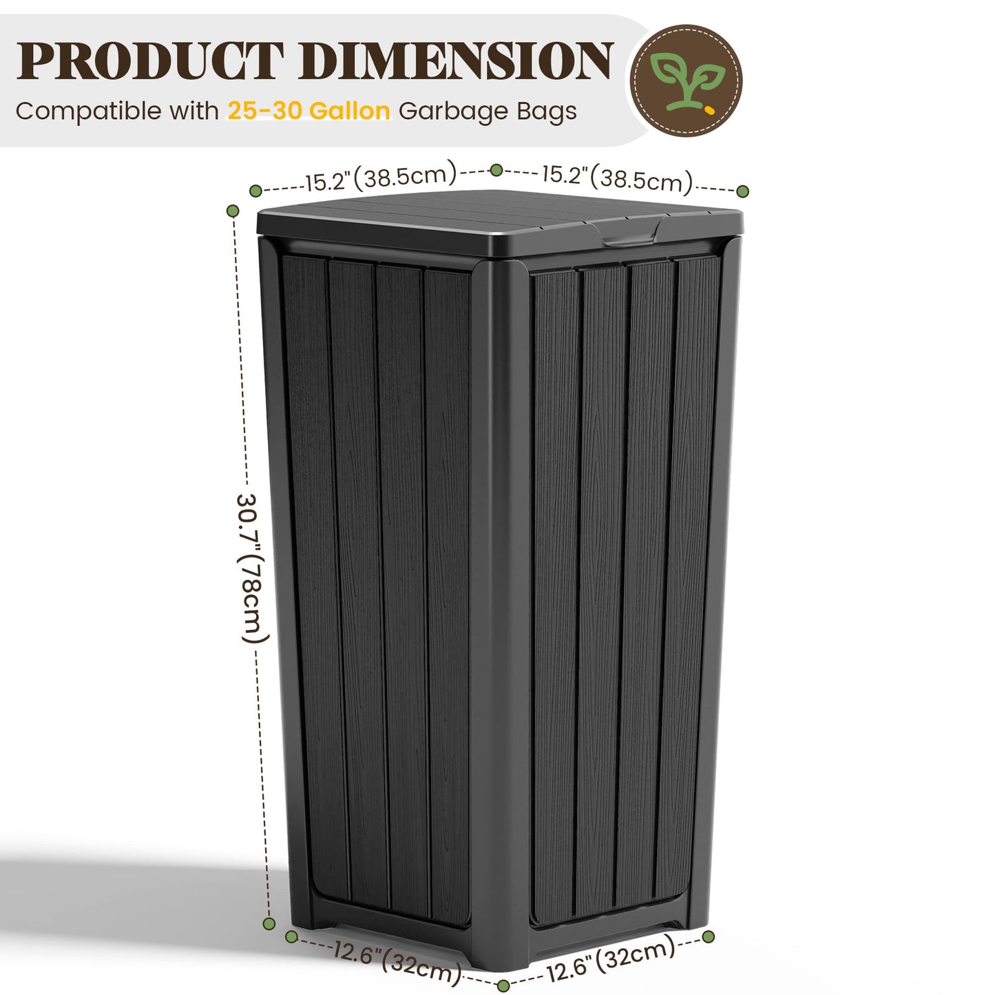 Outdoor Trash Can with Lid – Waterproof Resin Garbage Bin, Patio Garage Deck Backyard Waste Container
