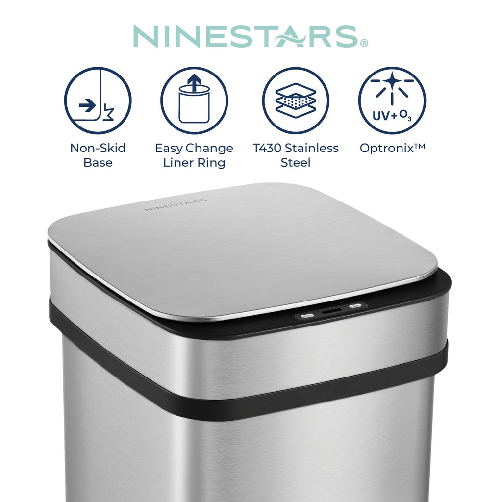 Smart Kitchen Trash Can – 13 Gallon / 50L, Motion Sensor, Odor Control, Stainless Steel, Automatic Opening, Universal Power Adapter