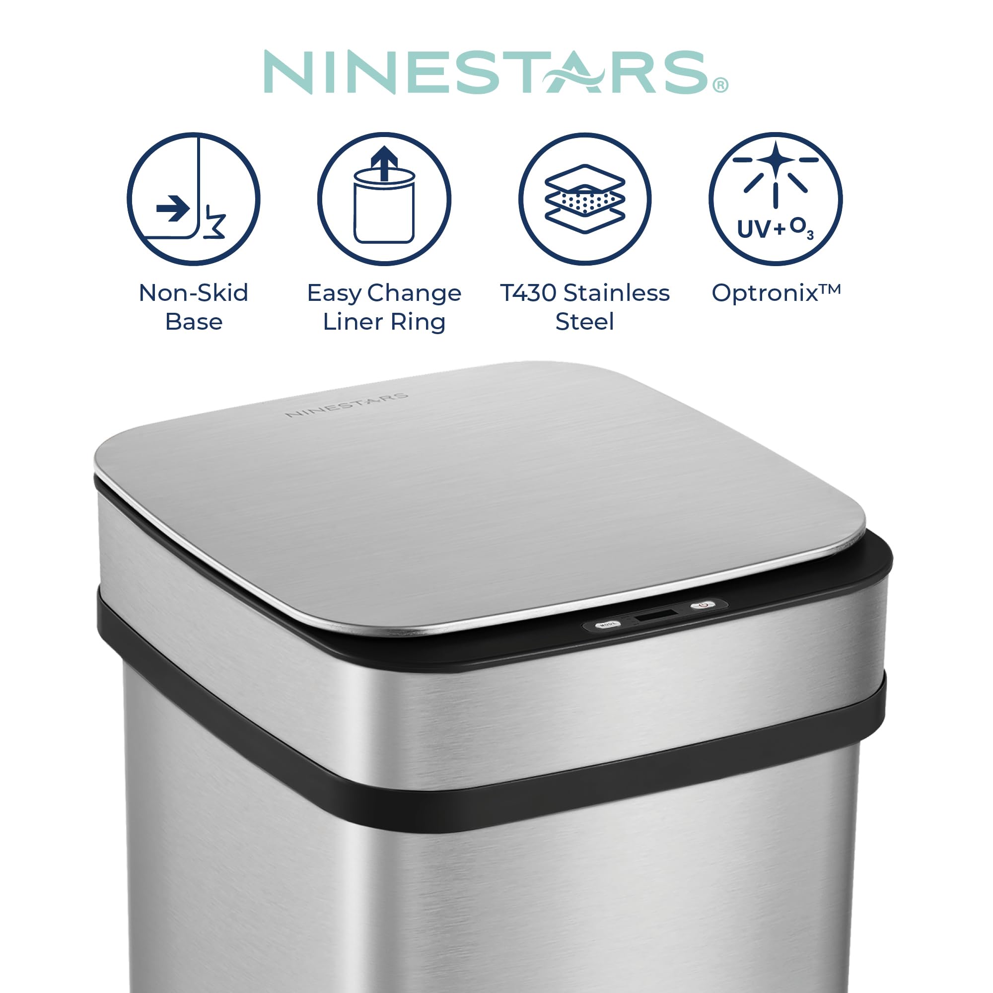 Smart Kitchen Trash Can – 13 Gallon / 50L, Motion Sensor, Odor Control, Stainless Steel, Automatic Opening, Universal Power Adapter
