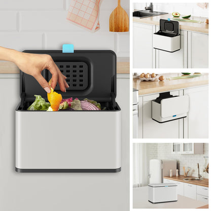 Hanging Stainless Steel Trash Can – With Lid & Inner Bucket, Wall Mount Kitchen Waste Bin