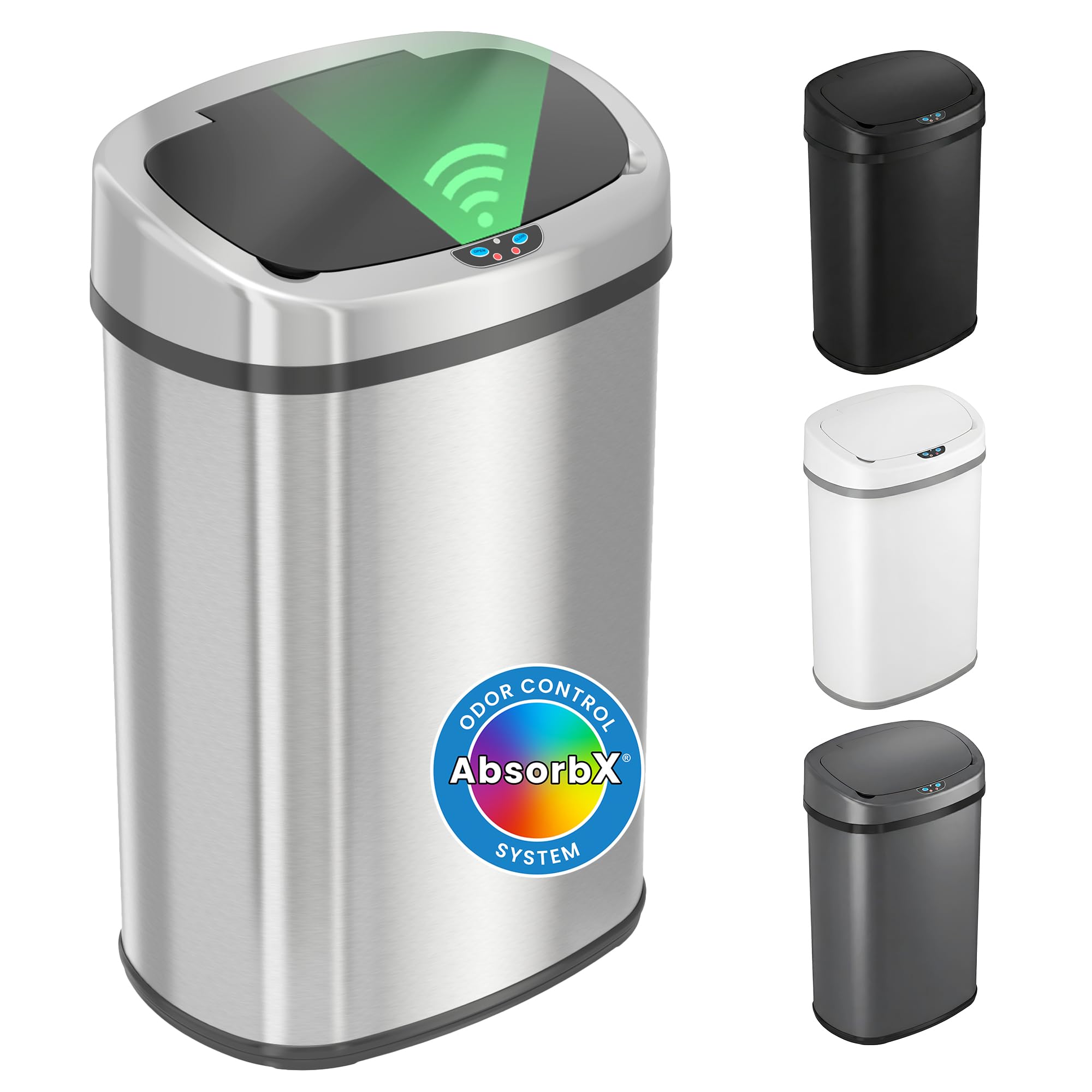 13 Gallon Oval Smart Sensor Trash Can – 50L, Odor Filter, Stainless Steel, Motion Activated, Soft-Close Lid