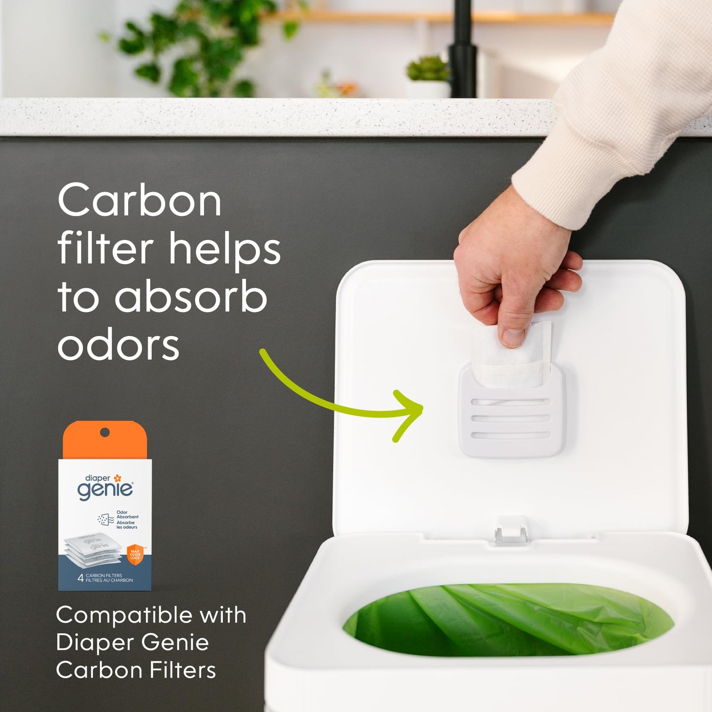 Kitchen Compost Bin – 3.6 Gallon, Odor Control, Stainless Steel, Hands-Free, Washable Parts